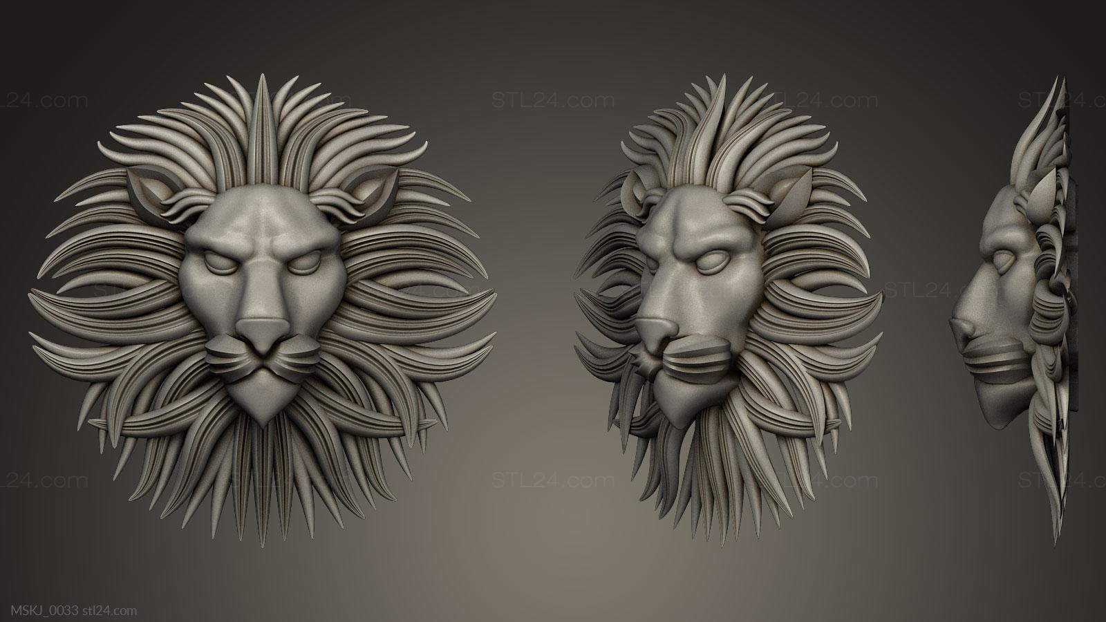 Masks and muzzles of animals - Lion HEAD STYLE HAIR, MSKJ_0033. 3D stl  model for CNC